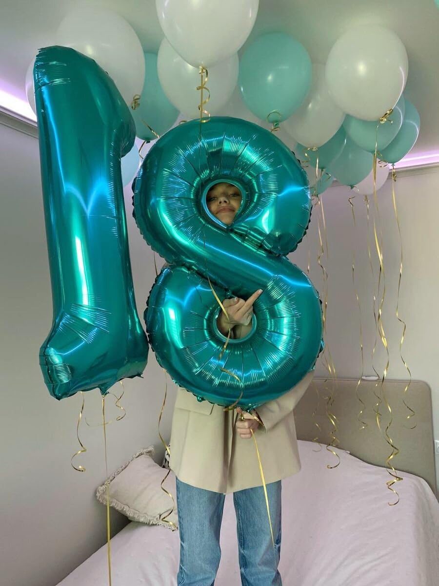 Helium Foil Teal Blue Number 8 Balloon 40 Inch, Mylar Eight Numbers 8 18 28 38 48 58 80 88 Birthday Balloons, Teal Blue Women Men Anniversary Graduations Party Supplies
