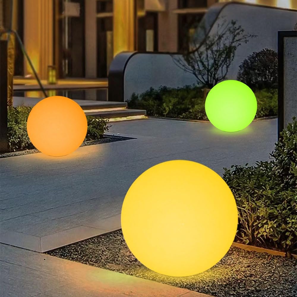 20-in LED Glowing Ball Light, Large Rechargeable LED Globe Orb Light w/Remote, Dimmable RGB Color Changing Globe Floor Lamp, Indoor/Outdoor Waterproof Mood Lamp for Home Garden Patio Lawn Party Decor