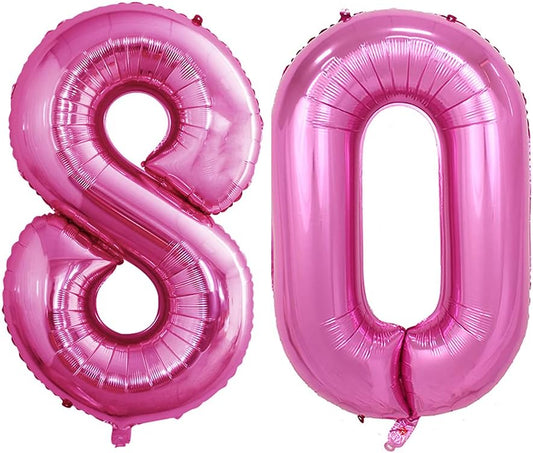 GOER Number 80 Balloons for 80th Birthday Party Decorations,42 Inch Jumbo Foil Helium Balloons for 80th Anniversary (Hot Pink)
