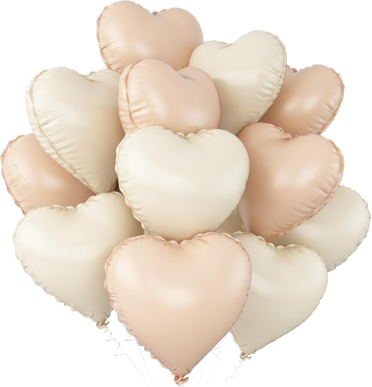Cream White Beige Heart Balloons,12Pcs Caramel Sand White Heart Shaped Foil Balloons,18Inch Retro Apricot Helium Polyester Film Balloon for Baby Shower Birthday Anniversary Wedding Party Decorations