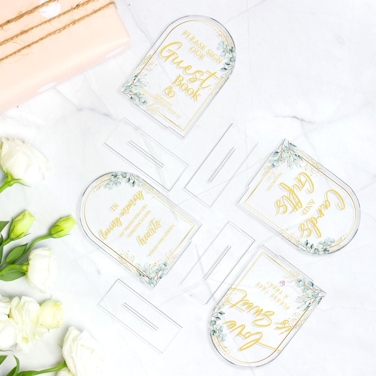 4-Piece Acrylic Wedding Sign Set for Ceremony & Reception - 5x7 Inch clear Guest Book, Cards & Gifts, Please Sign Our Guest Book, Please Take One, In Loving Memory - Wedding Decor Bundle
