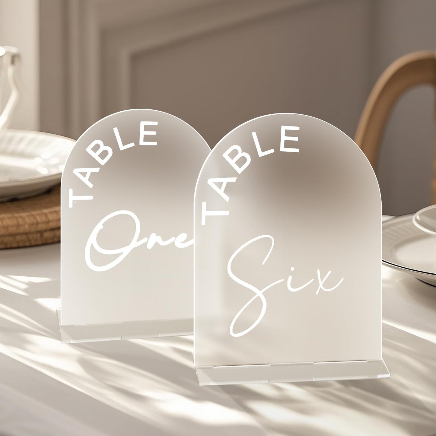 Frosted Arch Wedding Table Numbers 1-15 with Stands, 5x7 Inch Acrylic Arch Sign with Holder for Wedding Reception Table Centerpiece Decoration