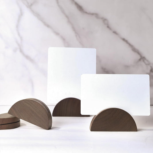 UNIQOOO 10 Set 2" Arch Walnut Wood Stand with Cards |1.2mm Slot, for Name Cards, Place Card Holder, Photo Display Stand | for Event Decor, Retail Shop, Cafe Restaurant Menu, Business Card, Name Tag