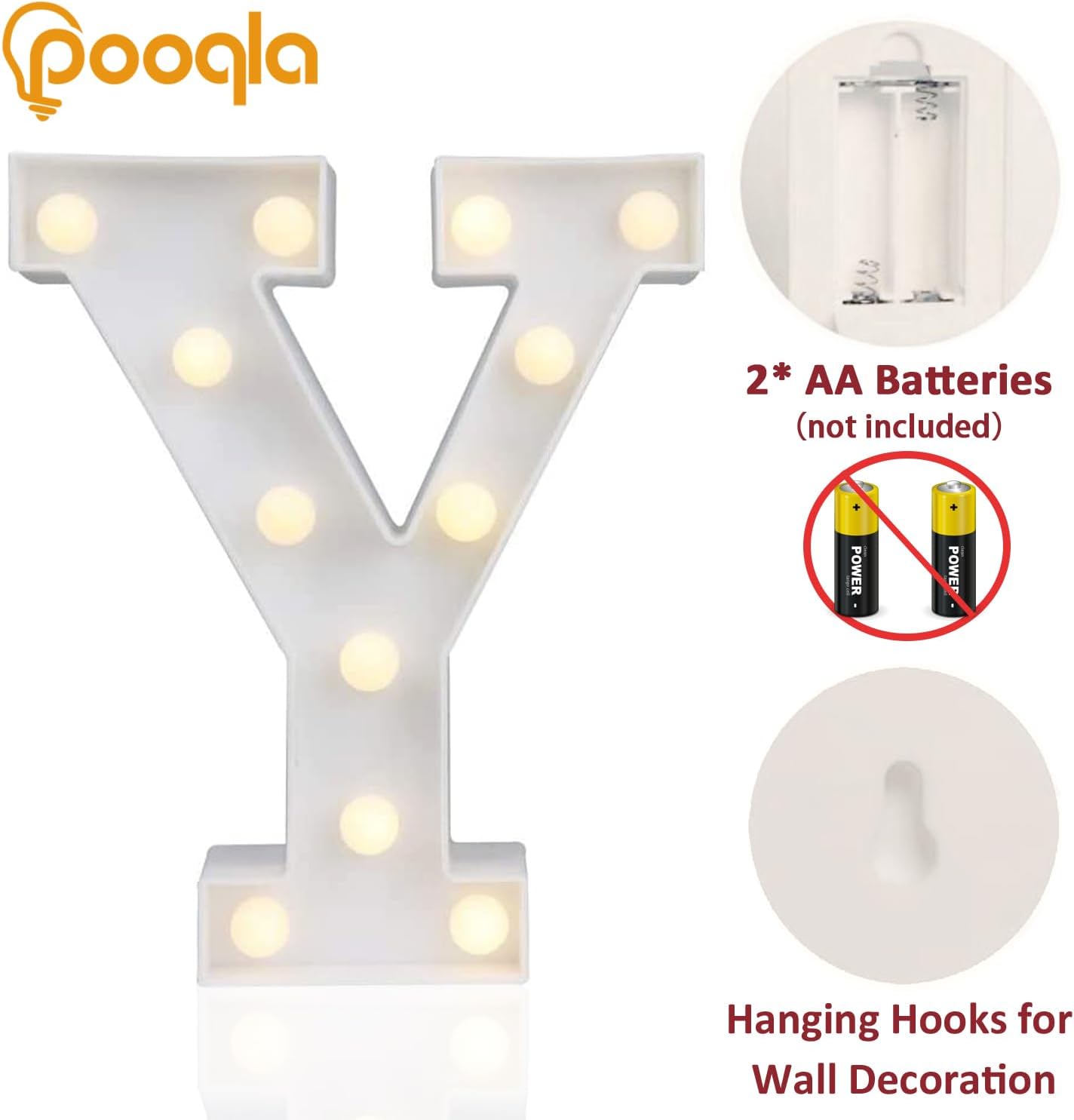 Pooqla LED Marquee Letter Lights Sign, Light Up Alphabet Letter for Home Party Wedding Decoration Y