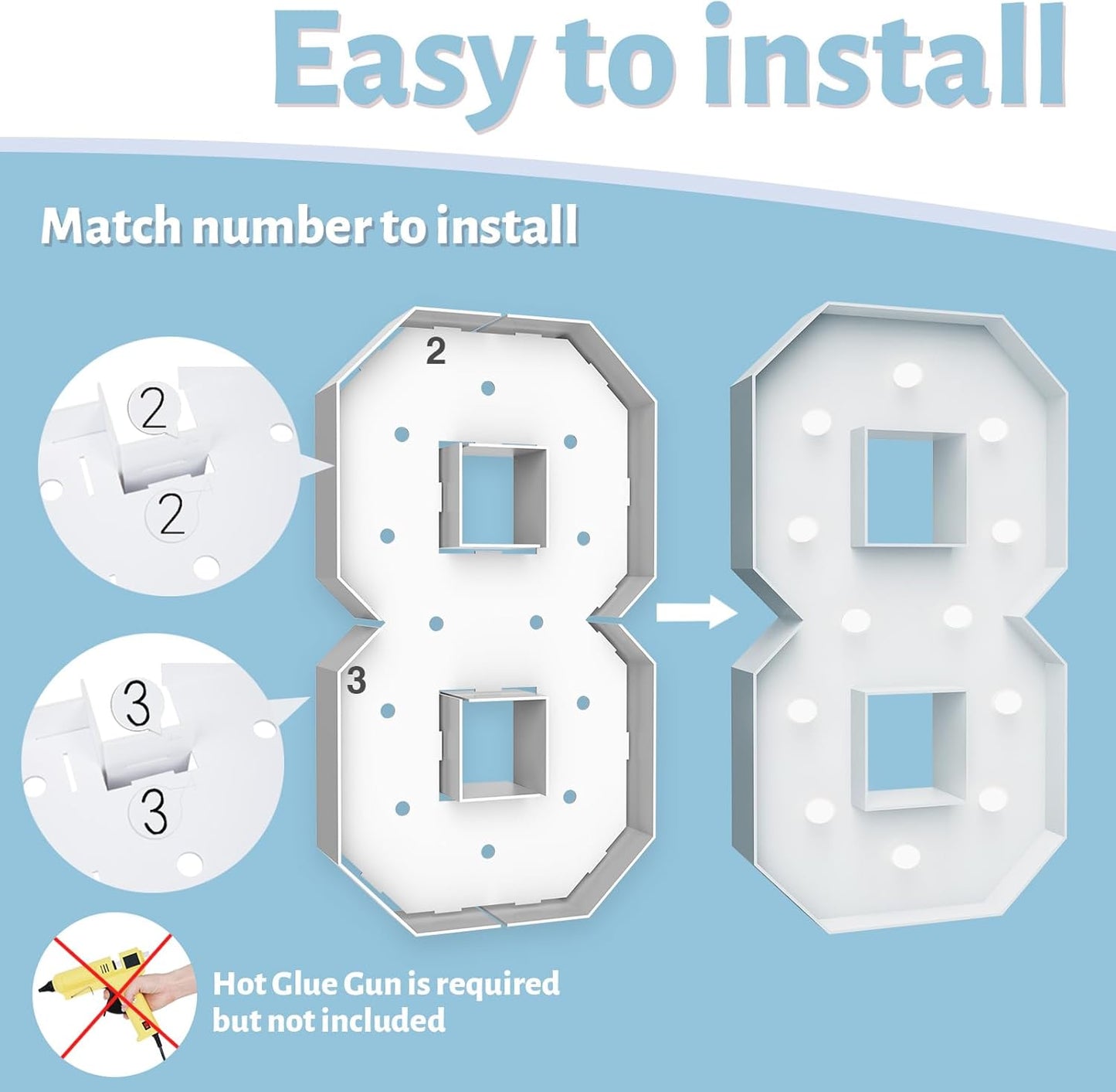 4FT Marquee Light Up Numbers - Cool White Light Up Numbers 8 with Fixed Water Bag, Party Decoration Large Marquee Light Up Numbers can Be Used for Wedding Decoration, Birthday Party Decoration