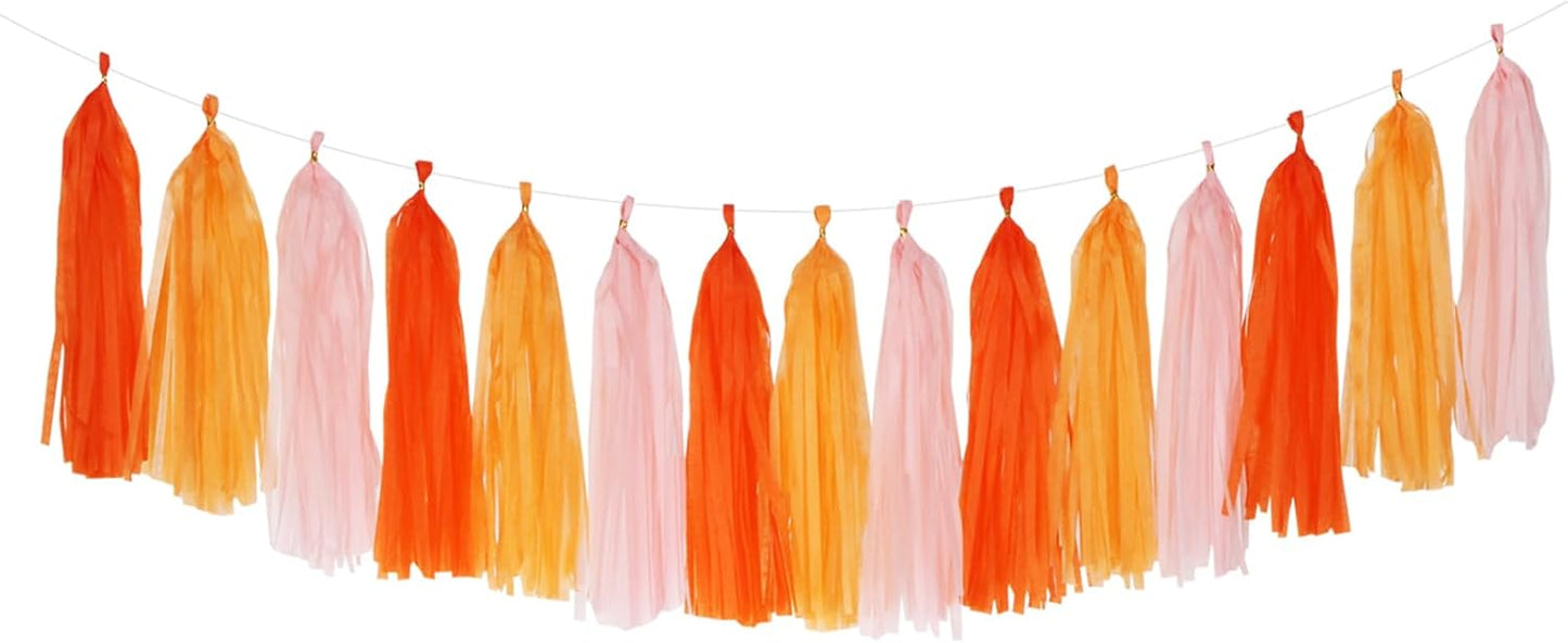 Pink-Orange Groovy Party-Decorations Tassel-Garland - 15pcs Fall Autumn Thanksgiving Harvest Tassels, Birthday Baby Bridal Shower Engagement Wedding Decor Panduola