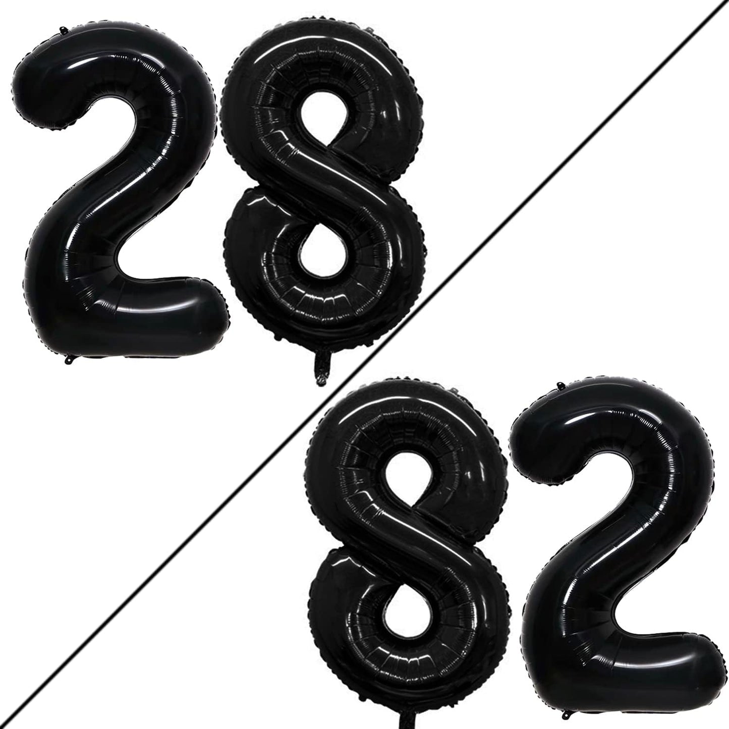 GOER Number 28 Balloons for 28th Birthday Party Decorations,42 Inch Jumbo Foil Helium 82 Balloons for 82nd Birthday Party Decoration (Black)