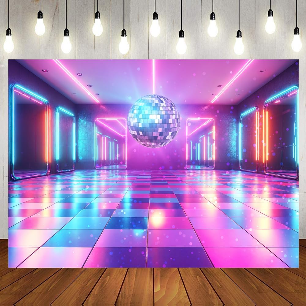 Disco Decorations Backdrop, Retro Glow Party 70s 80s 90s Theme Stage Dance Background Disco Party Decoration, Polyester Banner PartyBackdrop for Birthday Prom Portrait Photo Props 20x10FT