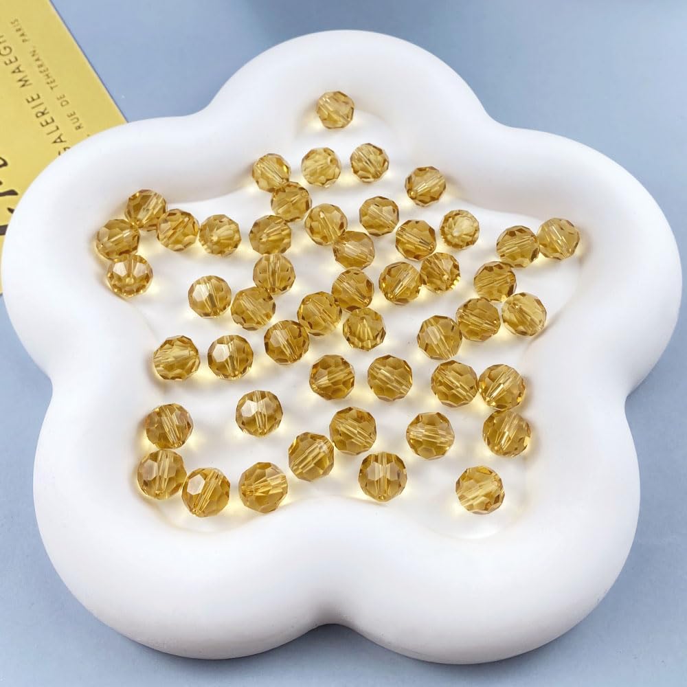 200 PCS 6mm Crystal Glass Beads Round Multiple Faceted Loose Spacer Glass Beads for DIY Handcrafte Bracelet Necklace Earring Jewelry Making(Gold Champagne)