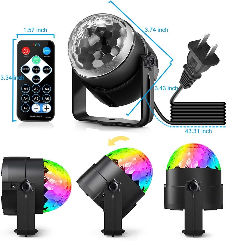 Party Disco Ball Dj Dance Lights Disco Strobe Rave Sound Activated Projector Effect Stage Light Remote Control for Birthday Xmas Wedding Bar Kids Christmas Glow Party
