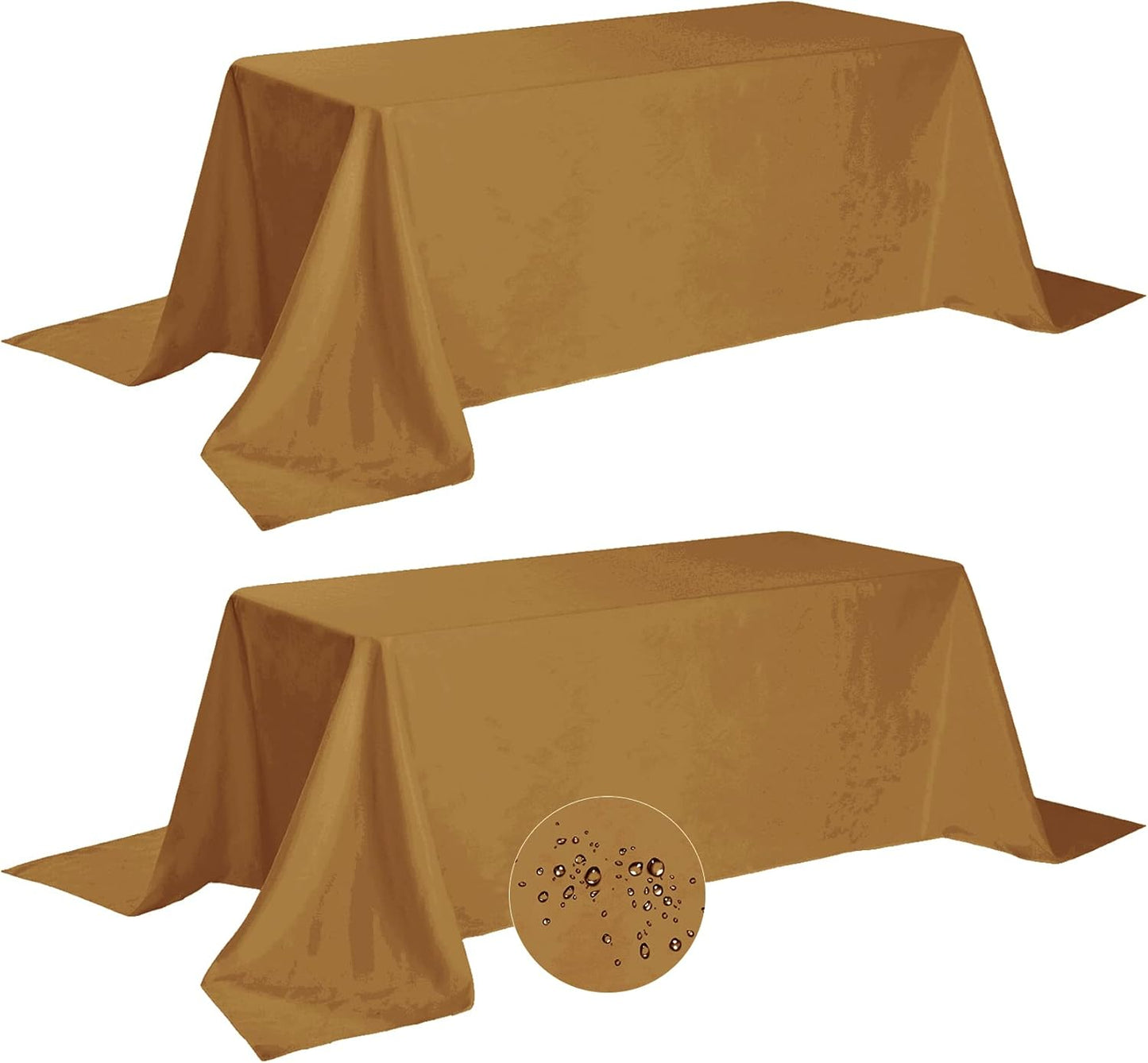 Fokitut 2 Pack Waterproof Rectangle Tablecloth, 90x156 Inch,Stain Resistant and Wrinkle Polyester Table Cloth, Fabric Table Cover for Kitchen Dining, Wedding, Party, Holiday Dinner-Gold