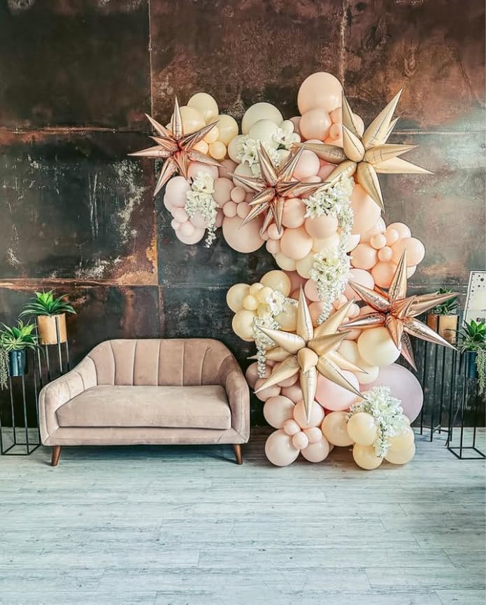 3pcs 26inch caramel Star foil balloons.blush Explosion Star burst star balloon-Spike cone balloon for birthday party decorations,wedding,Bachelor party