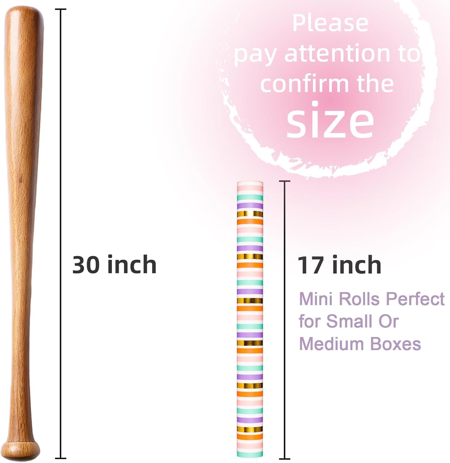 Yarcony Gift Wrapping Paper Roll, Rainbow Wrapping Paper, Colorful Stripes Gift Wrap with Gold Foil for Birthday, Baby Shower, Wedding, Christmas, All Occasions (Mini Roll, 17 Inch X 16.5 Feet)