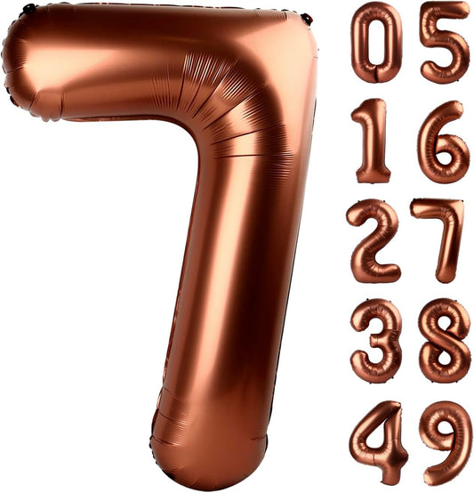 Dark Brown Number 7 Birthday Balloon 40 Inch, Digital Balloons for 7 17 27 70 77 Party Celebration Decorations Supplies, Coffee Brown Mylar Foil Numbers Balloon for Seven Wedding Anniversary