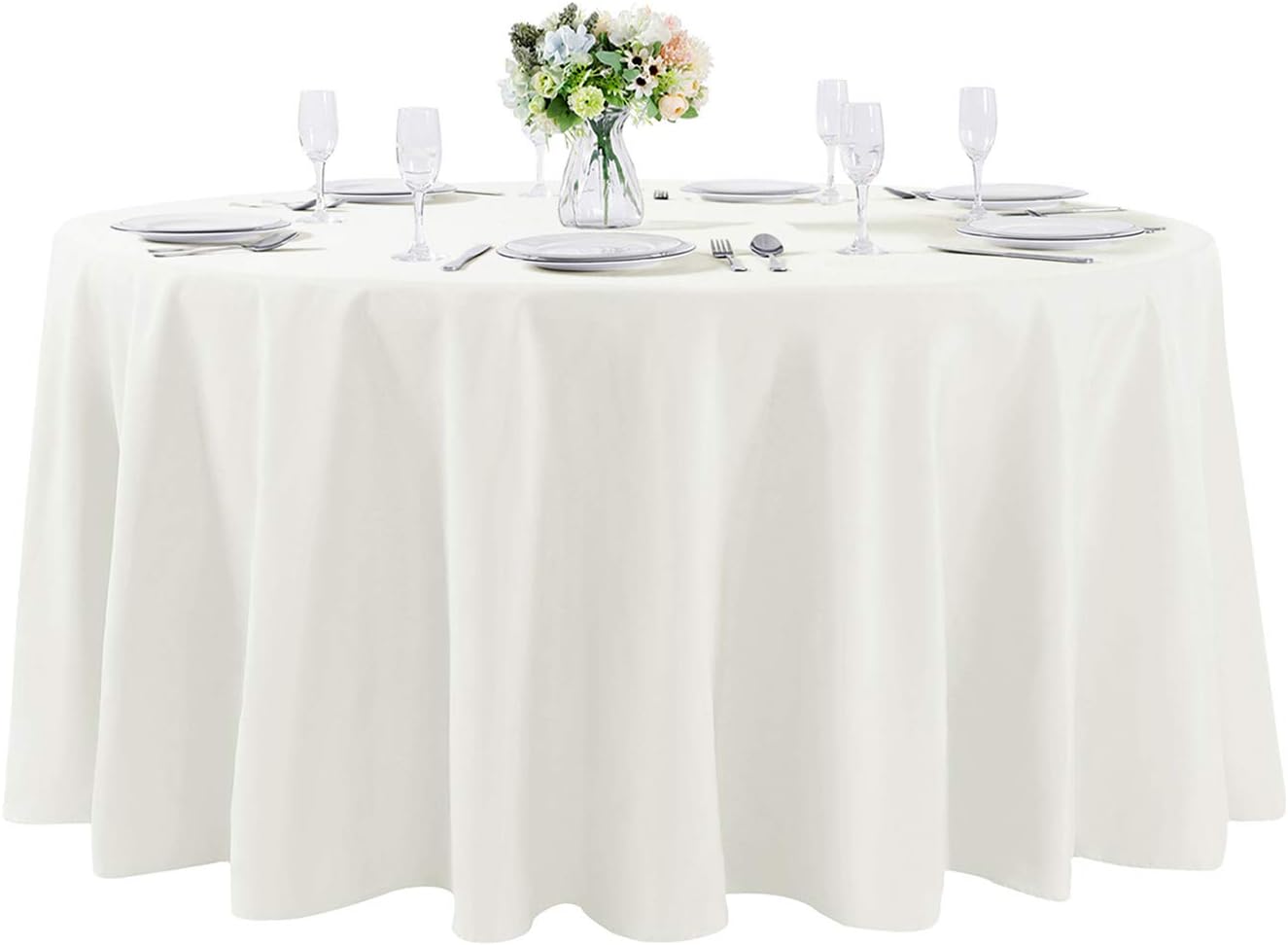 108 inch Round Tablecloth Washable Polyester Table Cloth Decorative Table Cover for Wedding Party Dining Banquet（108 inch,Ivory）