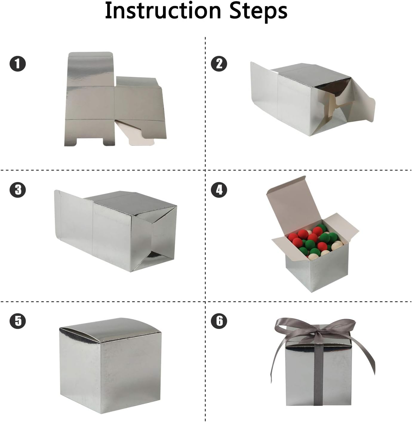 COTOPHER 60pcs Small Gift Boxes, Favor Boxes 2x2x2 inches Paper Gift Boxes with Ribbons Candy Box for Wedding Favors Baby Shower Bridal Shower Birthday Party (60 Metallic Silver)