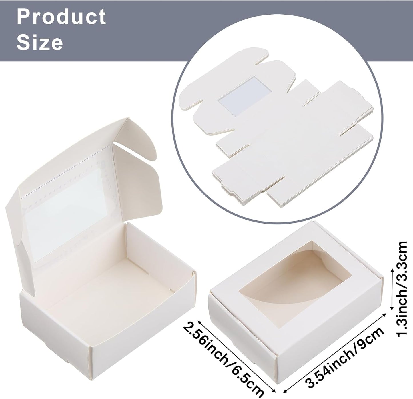 Zonon 30 Pcs Soap Boxes for Homemade Packaging, Mini Kraft Treat Boxes with Window for Bakery Candy Soap Making Gift Packaging(3.7 x 2.6 x 1.37 Inch,White)