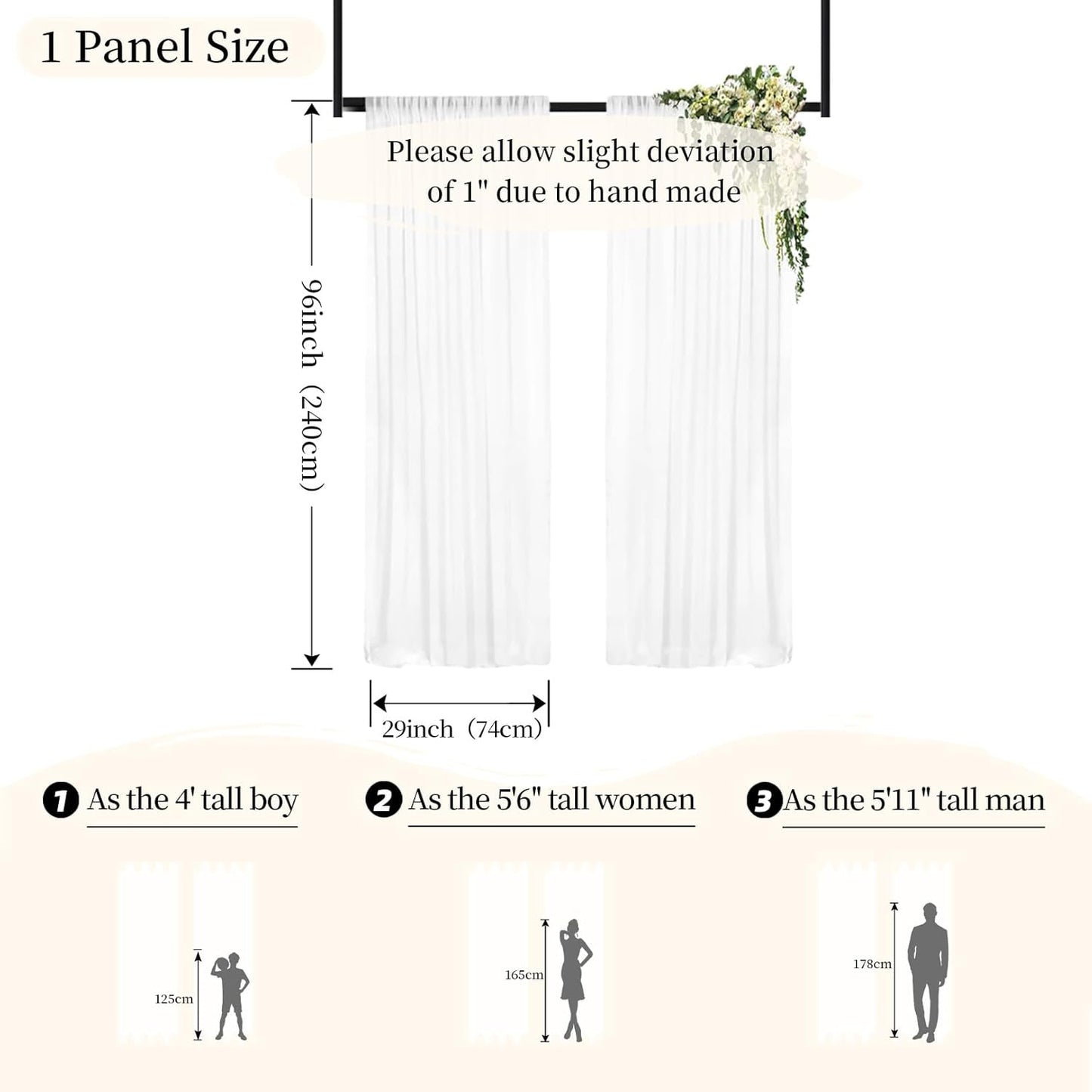 DUOBAO Chiffon Backdrop Curtain-2 Panels 29"x96" Sheer Drapes Beach Backdrops for Living Room Voile Window Curtains Rod Pocket Photography Background for Wedding Ceremony