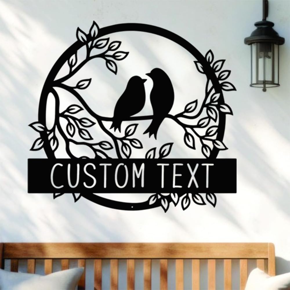 NAZENTI Personalized Metal Sign Love Bird Gift For Couple, Wedding Gift, Family Name Sign, Outdoor Name, Anniversary, Home Decor, Front Door
