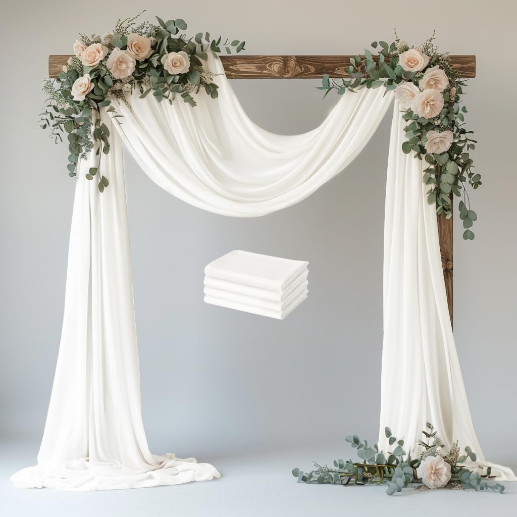 Wedding Arch Draping Fabric 4 Panels 28.7" x 20FT Ivory Sheer Chiffon Backdrop Drapes for Wedding Ceremony Birthday Party Bridal Shower Outdoor Decoration