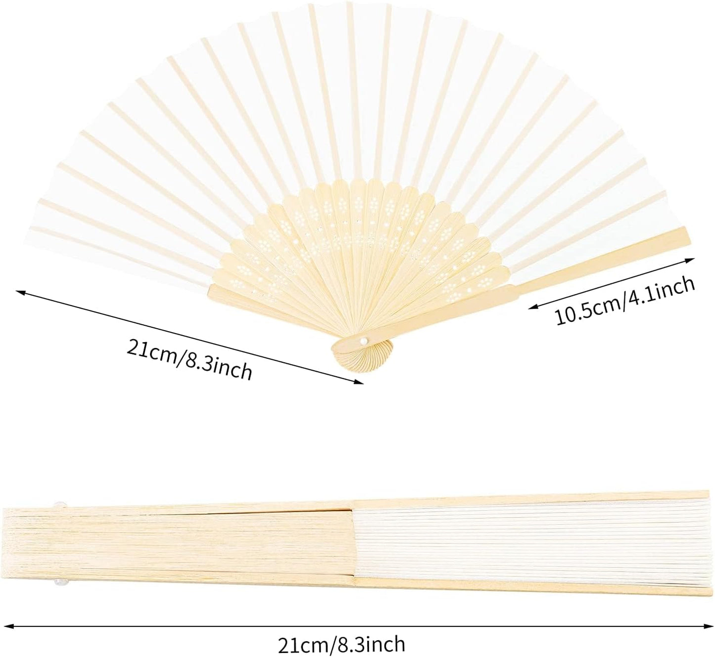 URATOT 48 Pieces White Folding Fans Silk Bamboo Folding Fans Handheld Fan for Wedding, Party Decoration