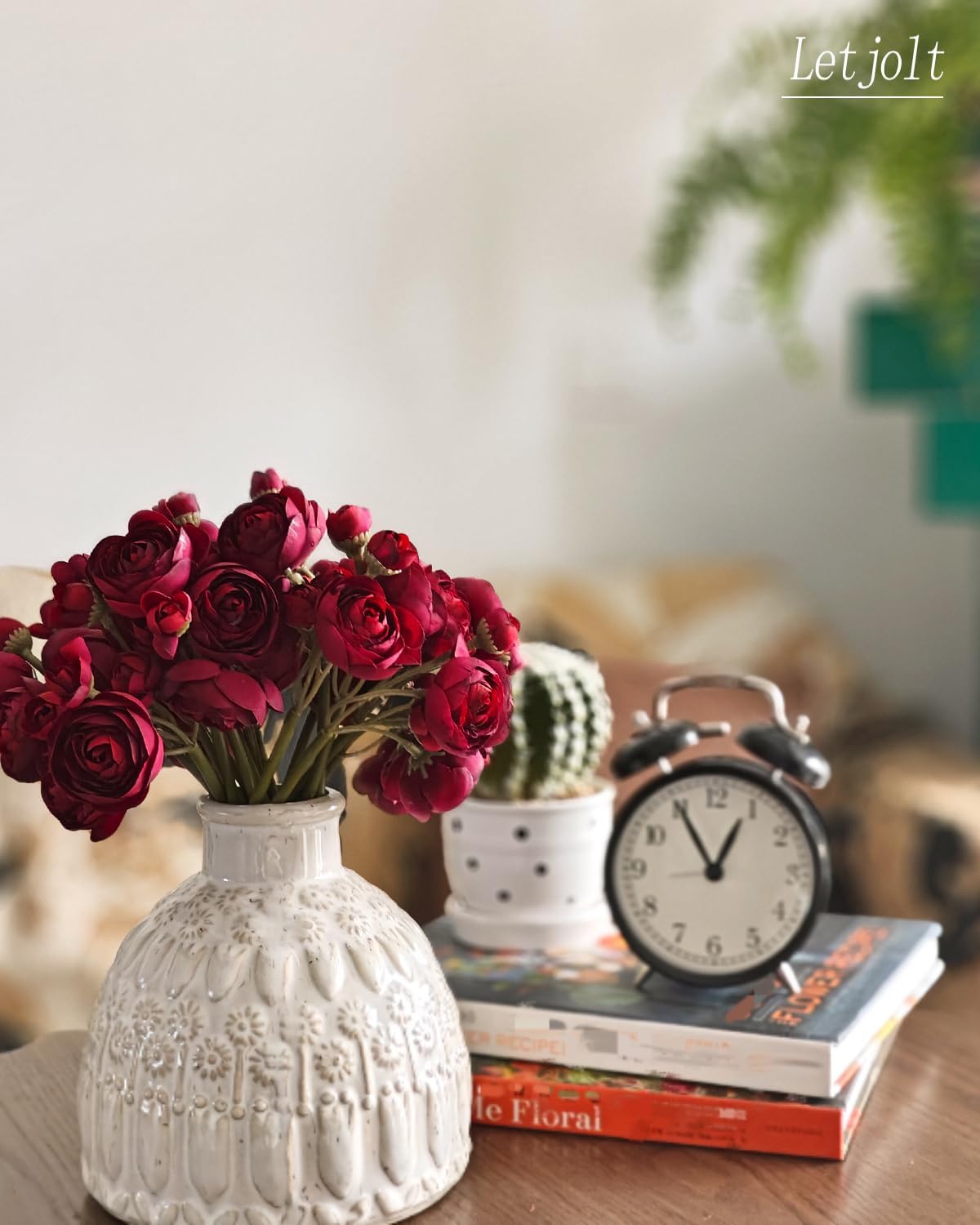 Letjolt Ranunculus Artificial Flower 18 Pcs Red Silk Ranunculus Wedding Bouquet Engagement Centerpieces Arrangements Bridal Shower Decorations Home Decor, Dark Red