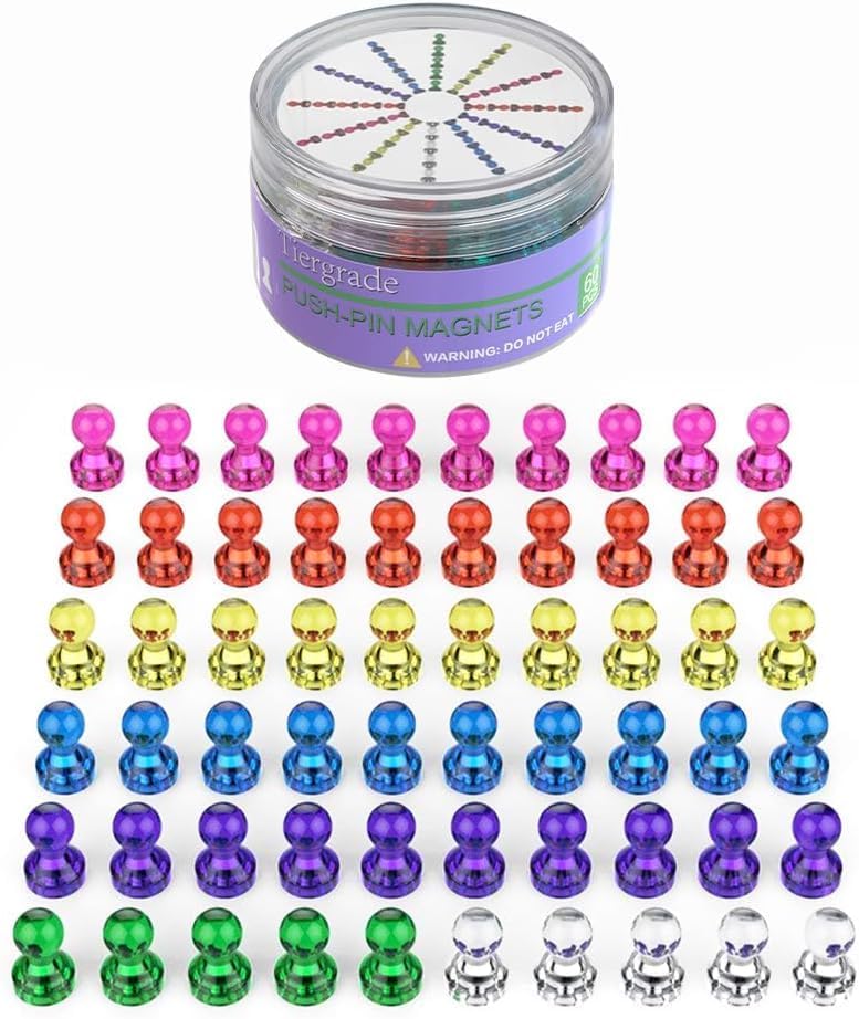 Push Pin Magnets - Tiergrade 6000 Pack 7 Assorted Color Strong, Office, Use at Kitchen Home and School Classroom, for Refrigerator Dry Erase Board and Whiteboard.
