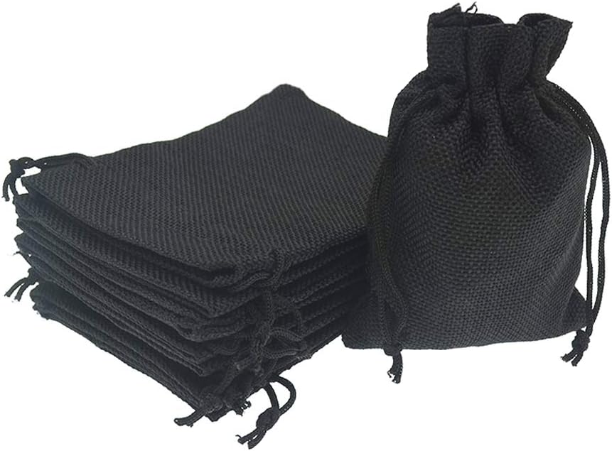 20Pcs Black Burlap Gift Bags with Drawstring, 5.9 x 7.5 Inch Linen Jewelry Gift Bags for Halloween Goodies Christmas Wedding Favor and DIY Craft