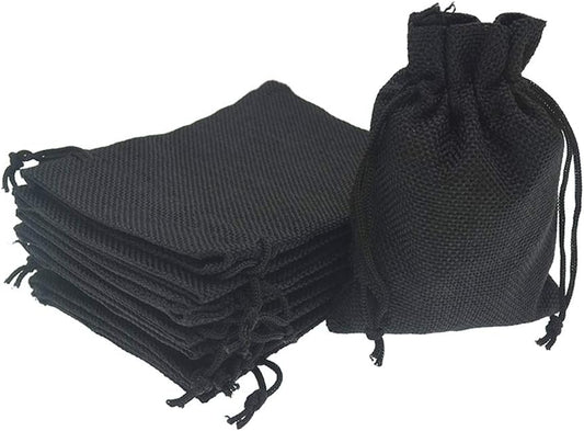 20Pcs Black Burlap Bags 5x7 inch, Drawstring Linen Gift Bags Small Jewelry Jute Sacks Halloween Candy Pouch Wedding Party Favor Bags