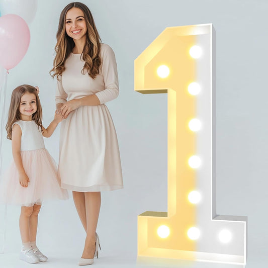 Pooqla 4 FT Light Up Marquee Numbers, Giant Mosaic Light Up Numbers Cool White and Warm White LED, Large Lighted Marquee Numbers for Balloons 1st 16th 21st Birthday Party Decoration, LED Number 1