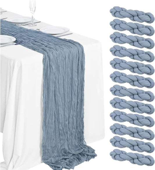 12Pcs Gray-Blue Cheesecloth Table Runner 120 Inch10FT Gray-Blue Rustic Boho Cheesecloth Table Runner Cheese Cloths for Wedding Party Baby Shower Birthday Home Decor Holiday Decorations
