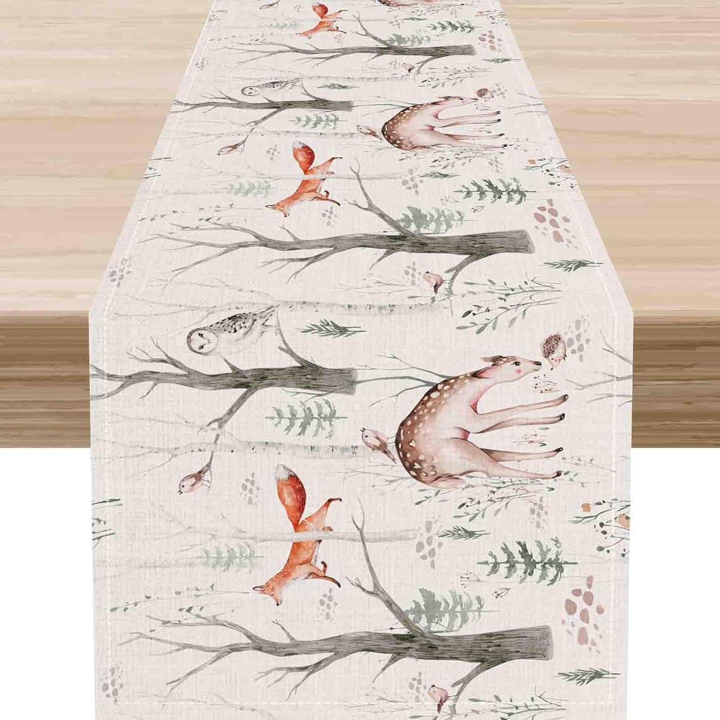 Rustic Woodland Table Runner, Farmhouse Forest Animals Mushroom Country Lodge Wild Fox Rabbits Table Center Decor for Home Kitchen Dining Patio Holiday Party Indoor Table Decorations, 13"x72" Inch