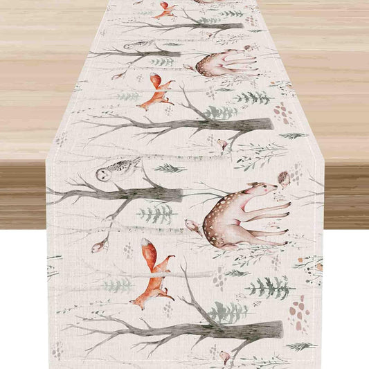 Rustic Woodland Table Runner, Farmhouse Forest Animals Country Lodge Wild Animals Fox Rabbits Table Center Decor for Home Kitchen Dining Patio Holiday Party Indoor Table Decorations, 13"x108" Inch