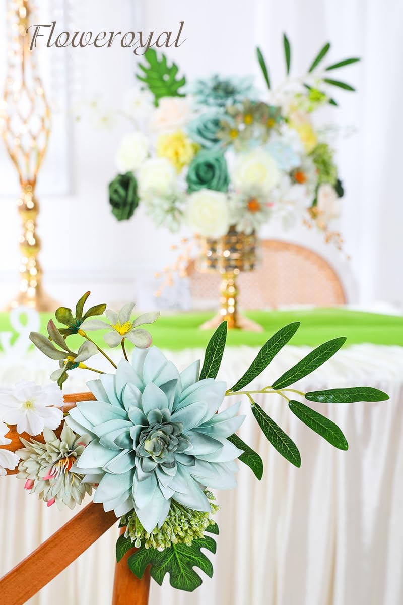 Floweroyal Artificial Flowers Combo Green Flowers Mix Silk Flowers Dahlia Roses with Stems for DIY Wedding Bridal Bouquets, Baby Shower, Floral Arrangement, Table Centerpieces, Home Decorations.