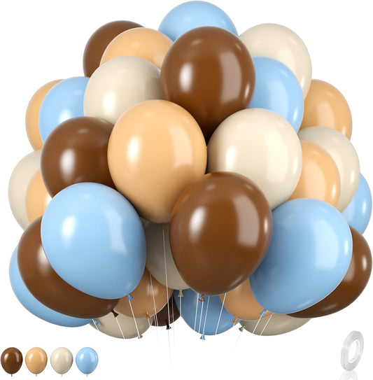 Blue and Brown Balloons, 12inch Bear Balloons Pastel Blue Beige Brown Latex Ballons, Baby Blue Cream Coffee Party Balloon For Teddy Bear Birthday Baby Shower Decorations