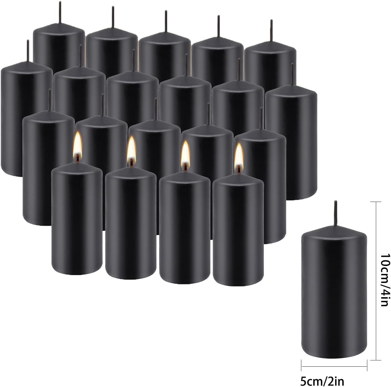Set of 20 | 2-Inch Wide x 4-Inch Tall Black Pillar Candles - Elegant Décor for Home, Events, and Celebrations - Deep Black Finish