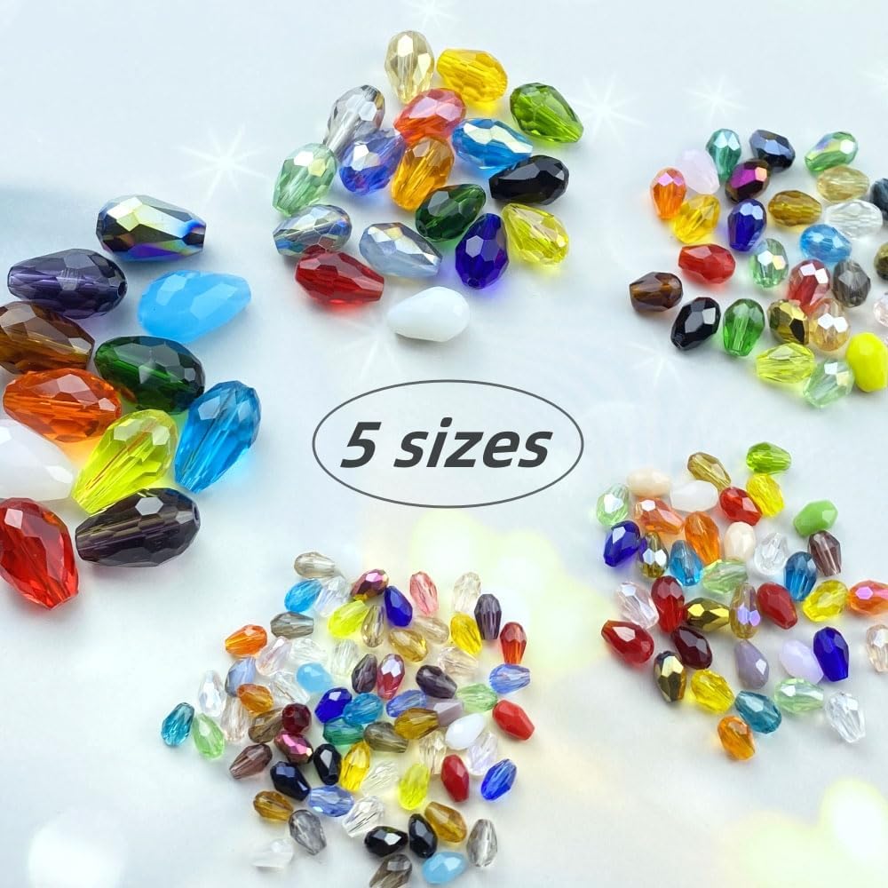 40pcs 10x15mm Teardrop Crystal Glass Beads Vertical Hole Faceted Loose Spacer Beads for DIY Craft Jewelry Making Necklace Bracelet Earring Wind Chimes(Black Series)