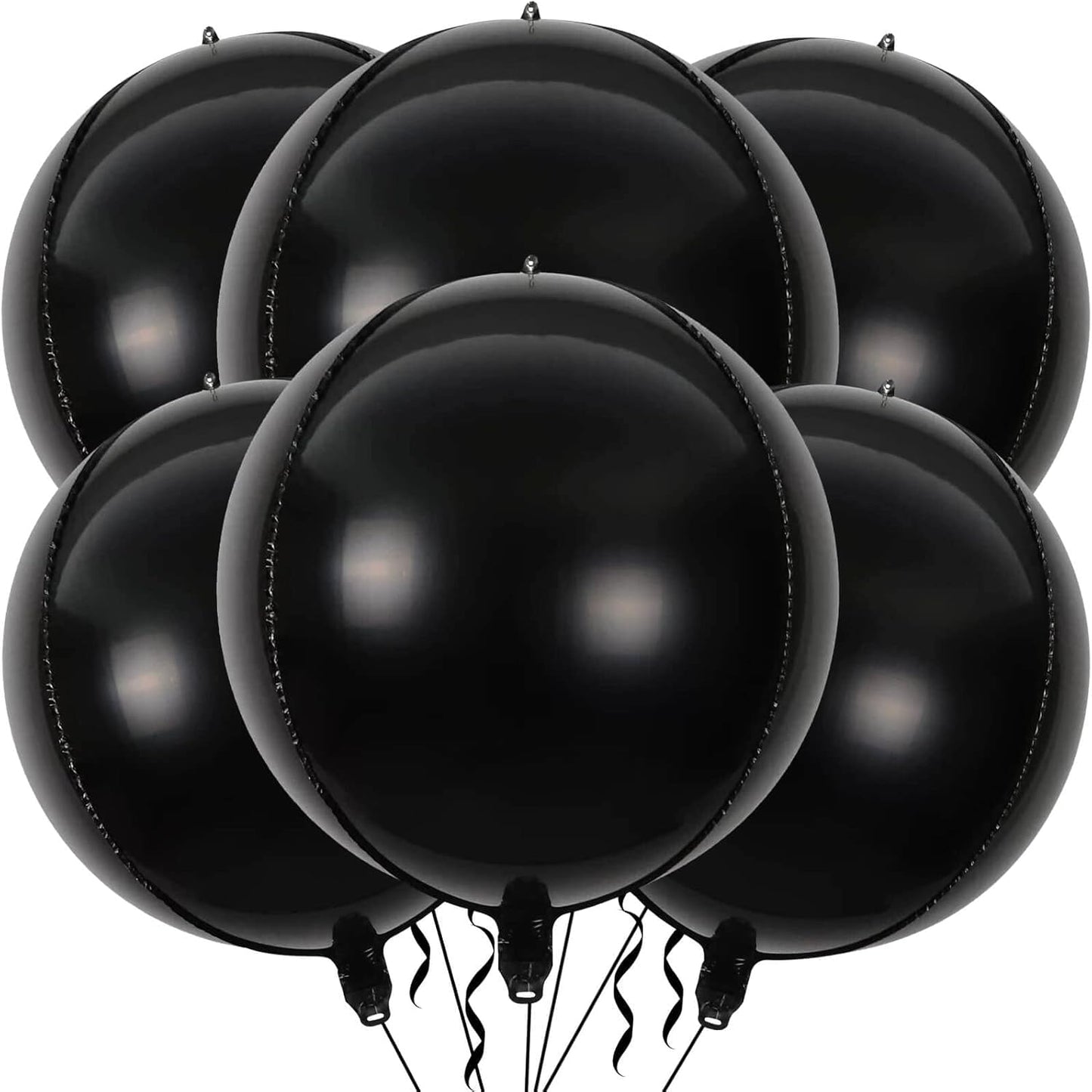 6 Pack Black 22 Inch 4D Foil Balloons Big 360 Degree Round Sephere Mylar Balloons Mirror Finish Metallic Balloons for Wedding,Birthday,Bachelorette,Baby Shower Decorations Party Supplies