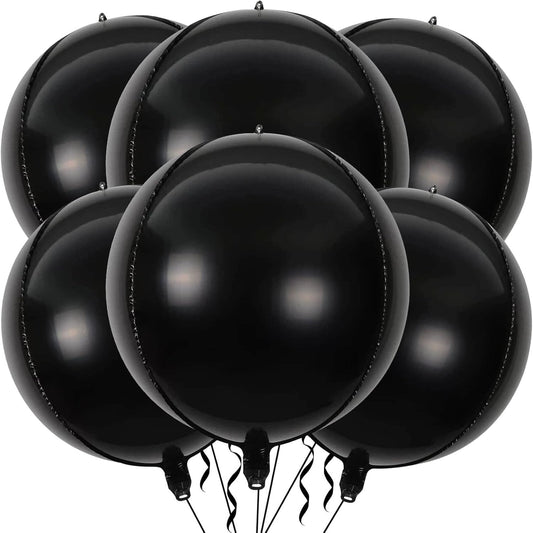 6 Pack Black 22 Inch 4D Foil Balloons Big 360 Degree Round Sephere Mylar Balloons Mirror Finish Metallic Balloons for Wedding,Birthday,Bachelorette,Baby Shower Decorations Party Supplies