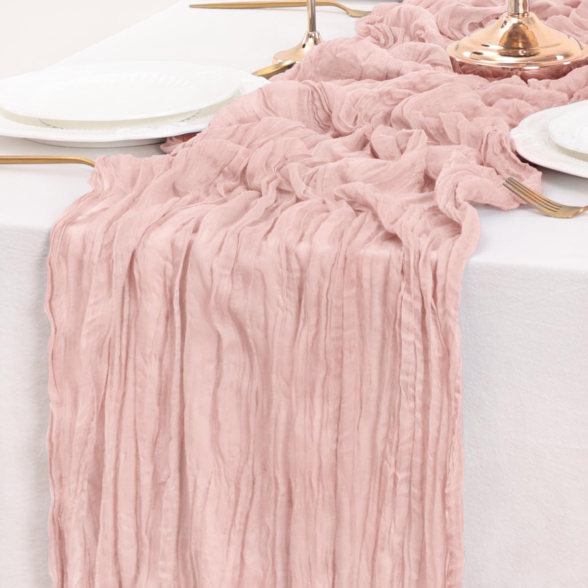 Dusty Pink Table Runner Cheesecloth Table Runner 14FT Farmhouse Table Runners 160 Inches Fall Table Decor Dining Room Centerpiece Wedding Boho Baby Shower Birthday