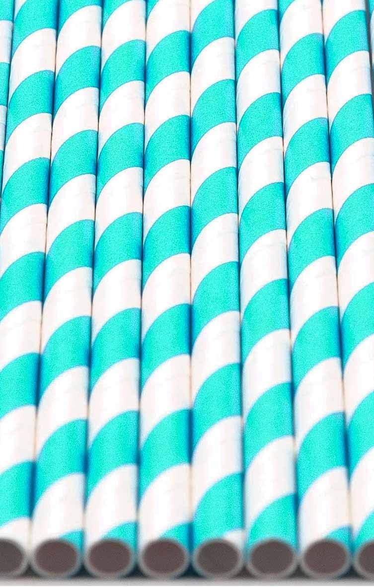 Pack of 300 Turquoise Swirls Biodegradable 4-Ply Paper Drinking Straws (Compostable, Non-toxic, BPA-free)