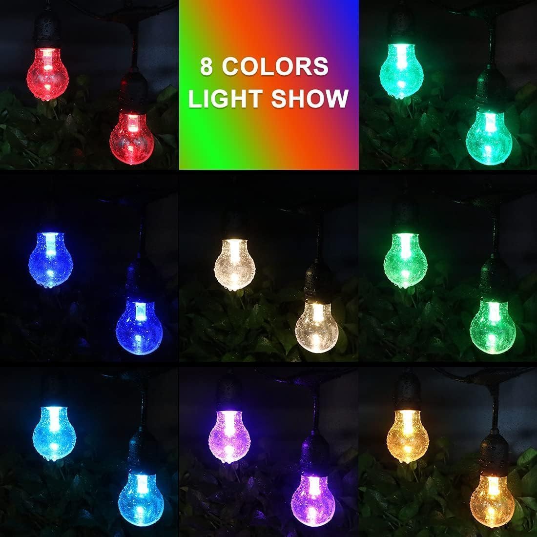 105FT Solar Outdoor String Lights, 32 Shatterproof E26 Edison LED Bulbs, Dimmable RGB Color Changing Patio Lights Waterproof with Remote. for Backyard, Garden, Party, Bistro, Cafe