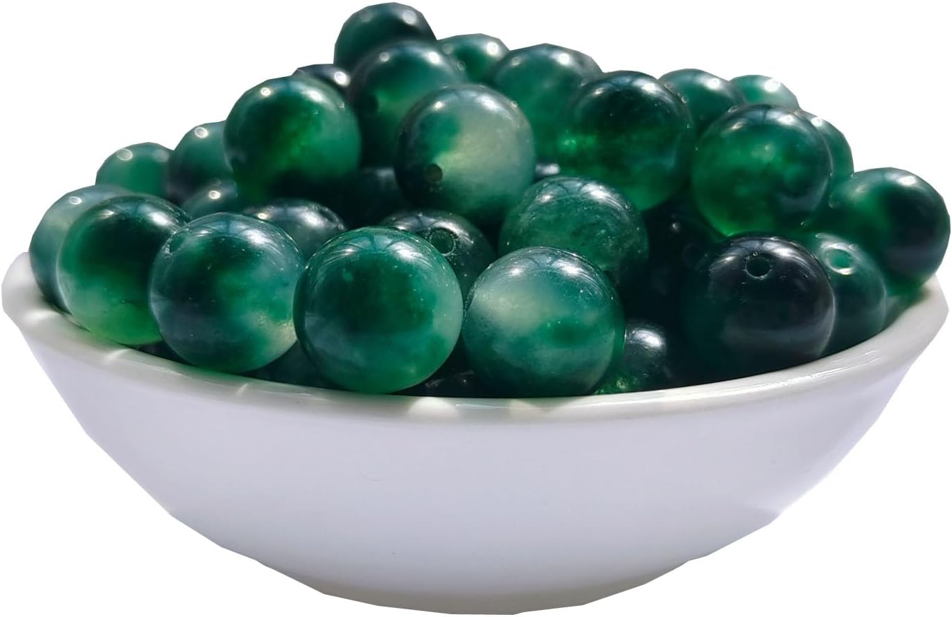 Stone Beads 8mm 100pcs Green Flower Jade Beads Round Loose Gemstones Beads for Bracelet Necklace Jewelry Making (8mm, 60826 Green Flower Jade)