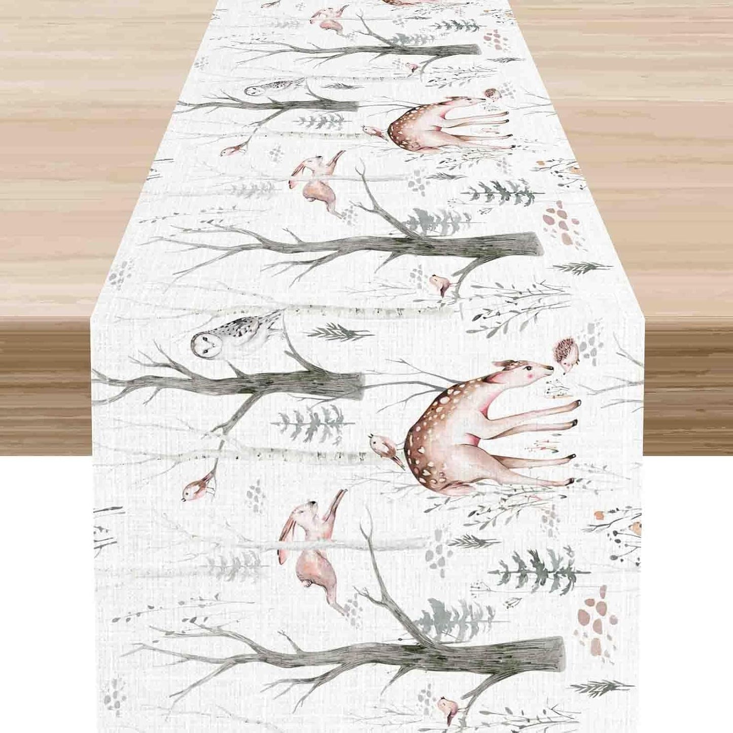 Rustic Woodland Table Runner, Farmhouse Forest Animals Country Lodge Wild Hunt Deer Fox Table Center Decor for Home Kitchen Dining Patio Holiday Party Indoor Outdoor Table Decorations, 13"x72" Inch