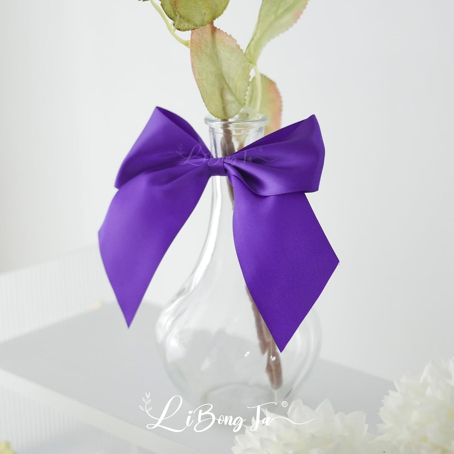 5'' Purple Bow Party Decorations Satin Bows, Twist Tie Bows for Treat Bags, Cake Pops, Pre-Tied Bow Premade Ribbon Bows for Crafts, Holiday Bows for Gift Wrapping, Wedding Decor-24 Counts