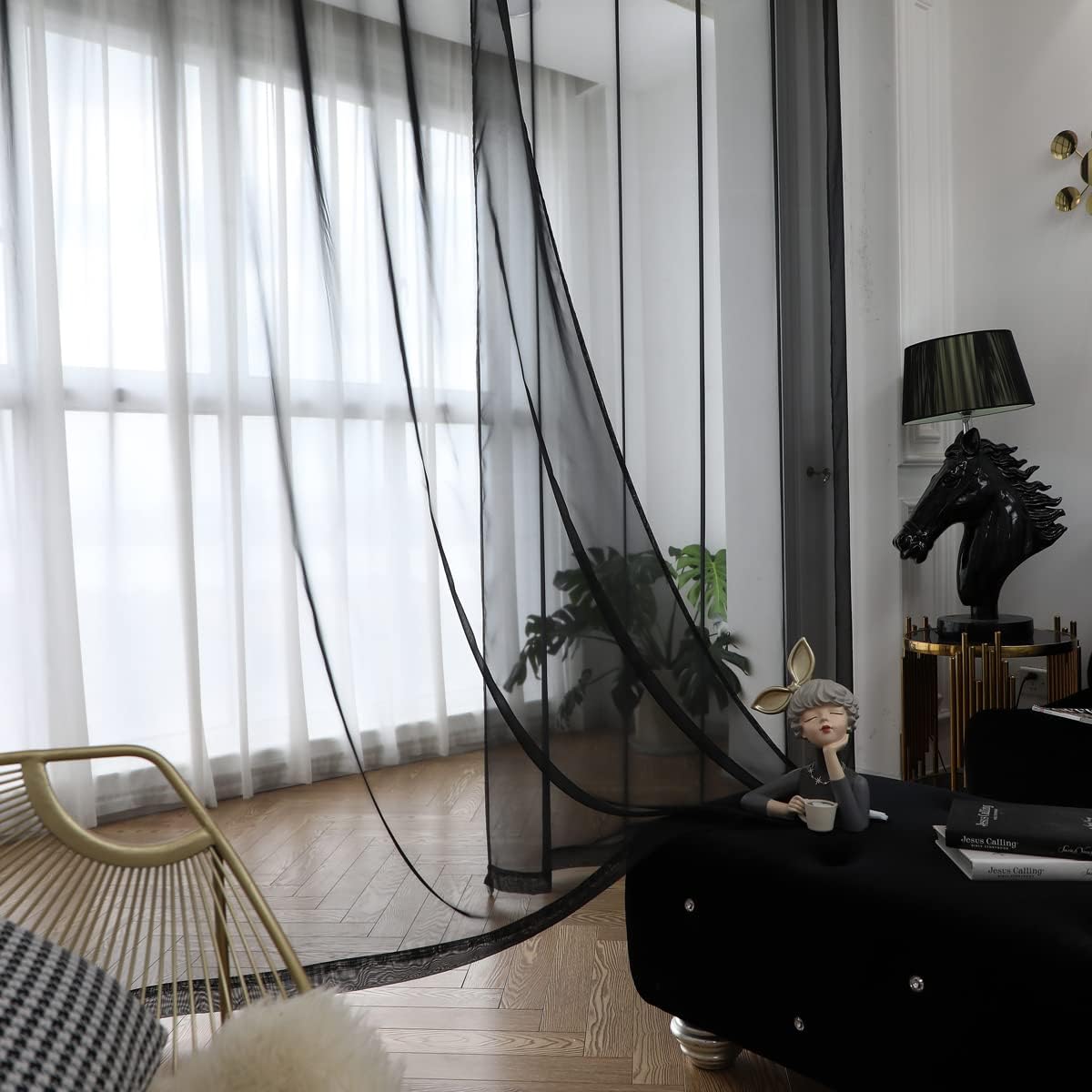 Window Black Sheer Curtains 145 Inches Long 2 Panels Sheer Curtain Basic Rod Pocket Panel for Bedroom Children Living Room Yard Kitchen (Black, 52" W x 145" L | 2 pcs)