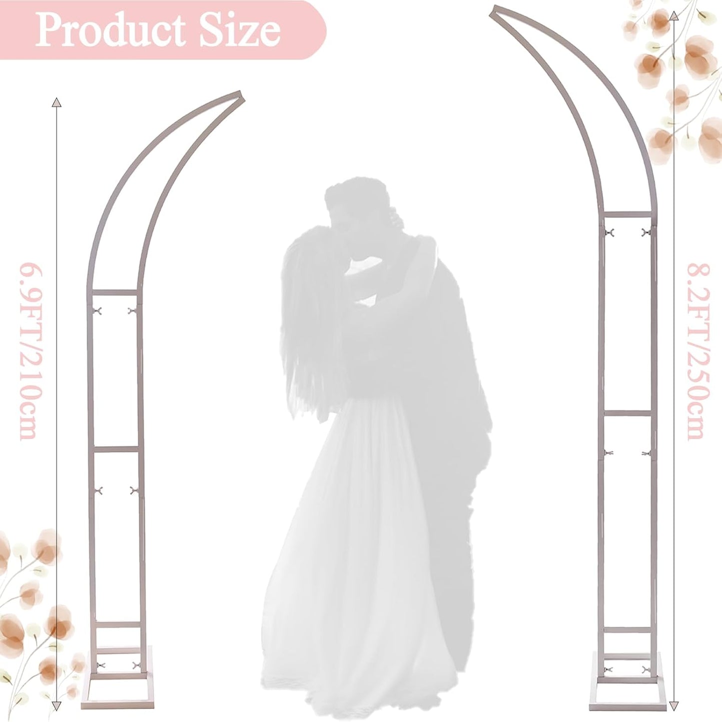 2pcs Large Wedding Arch with Base Flower Stand Arch Bracket Stand Backdrop Stand for Wedding Party Elegant Decorations & Garden Climbing Plants Vines,8.2&6.9 FT-White