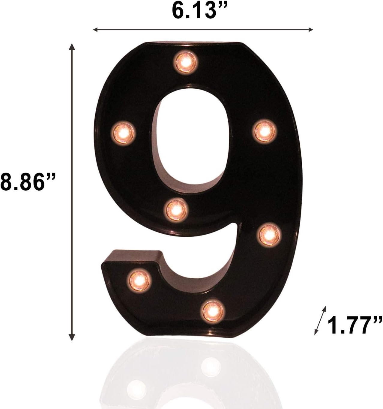 OYCBUZO Light Up Black Alphabet Marquee Number Sign LED Marquee Number Lights Sign for Night Light Home Bar Christmas Lamp Birthday Party Wedding Decoration 9
