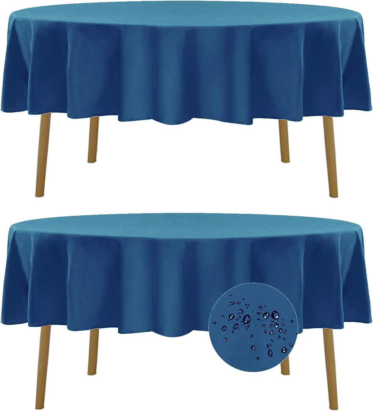 Fokitut 2 Pack Waterproof Round Tablecloth, 70 Inch, Stain Resistant and Wrinkle Polyester Table Cloth, Fabric Table Cover for Kitchen Dining, Wedding, Party, Holiday Dinner-Mediterranean Blue