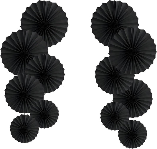 HQZ Black Party Hanging Fans DIY Set - 12pcs Set Pinwheels Fan DIY Paper Craft for Wedding, Birthday, Christmas Party Decoration